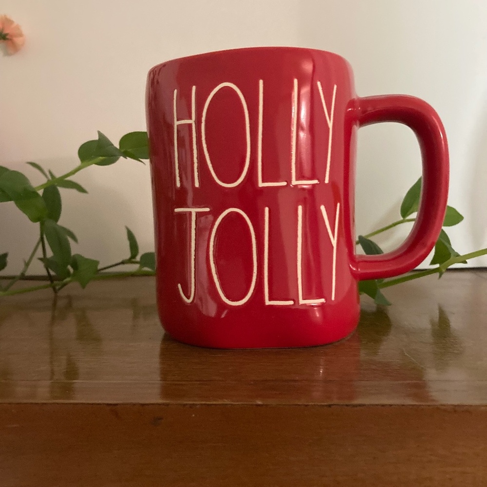 Rae Dunn Red/White HOLLY JOLLY Mug Coffee Cup Holiday Mug